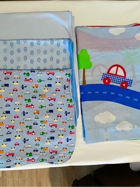 Blue Kids Car Print Window Valance and 3 Blankets